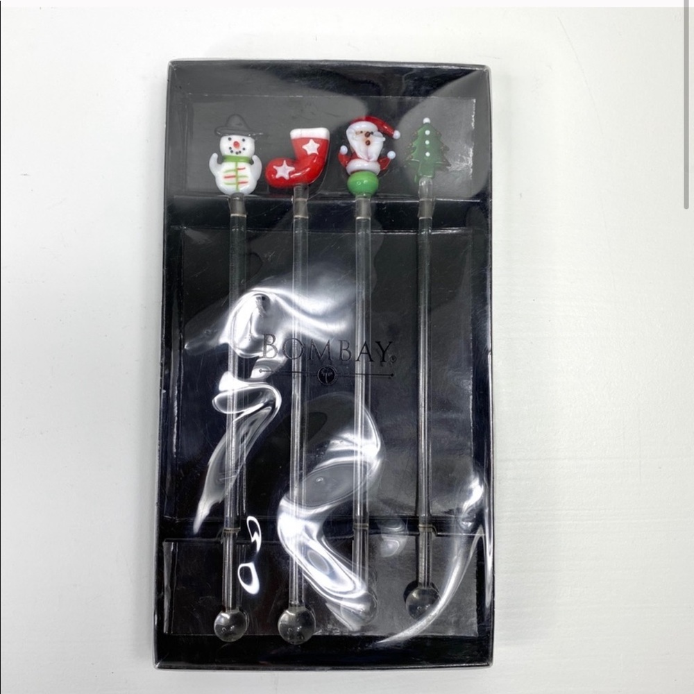 Bombay Christmas Glass Swizzle Stix Stick j9